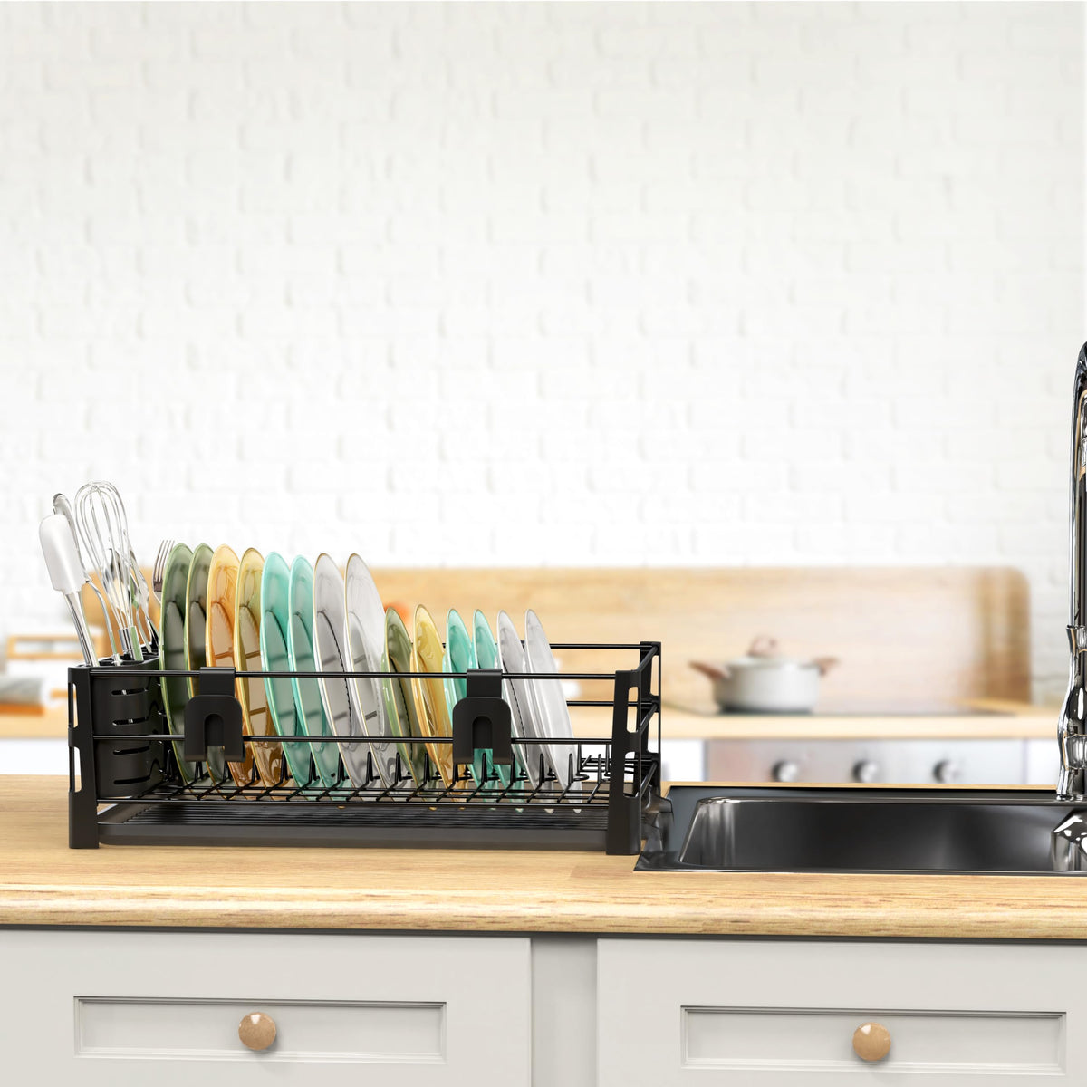 Dish Rack with Drainer, Mug and Utensil Holders