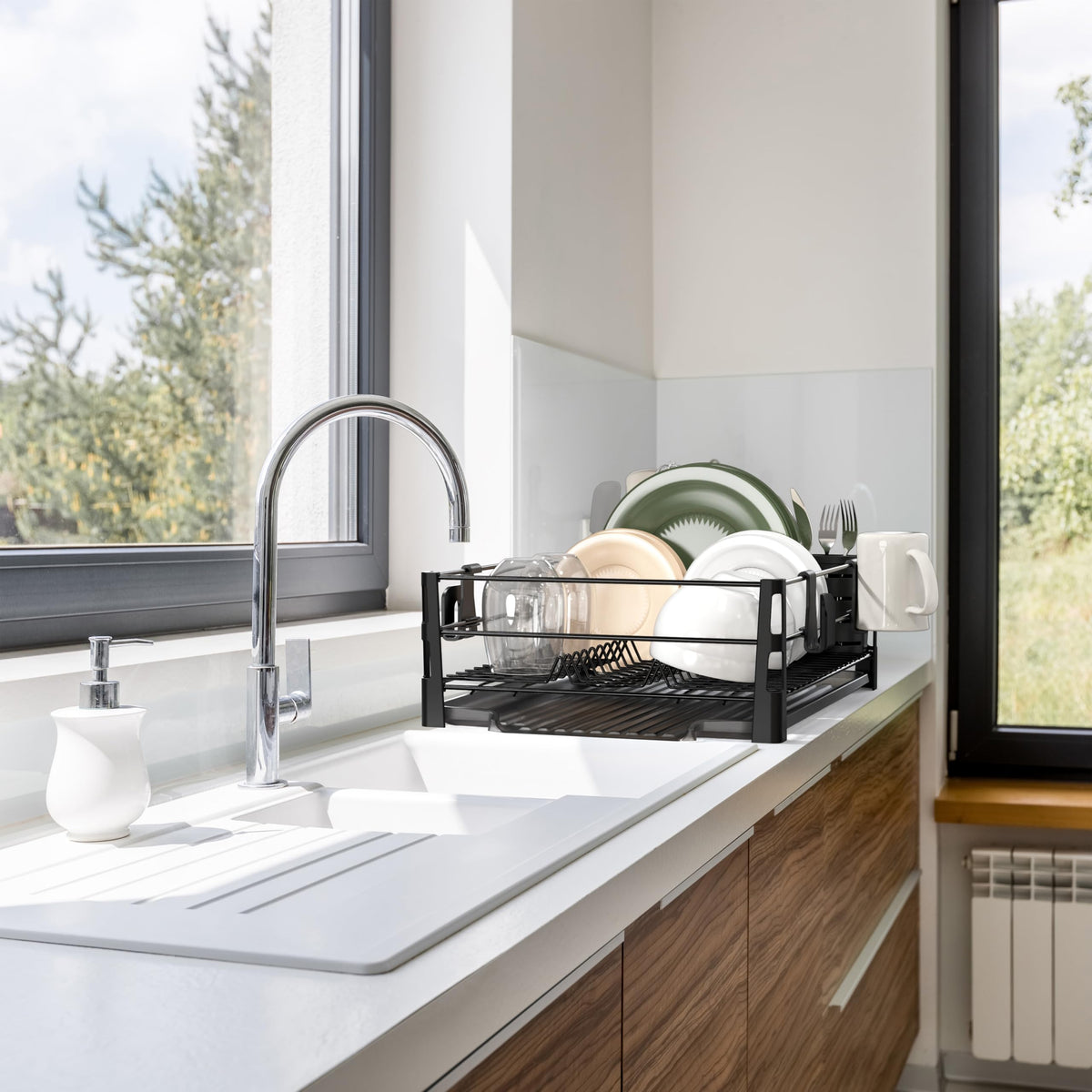 Dish Rack with Drainer, Mug and Utensil Holders