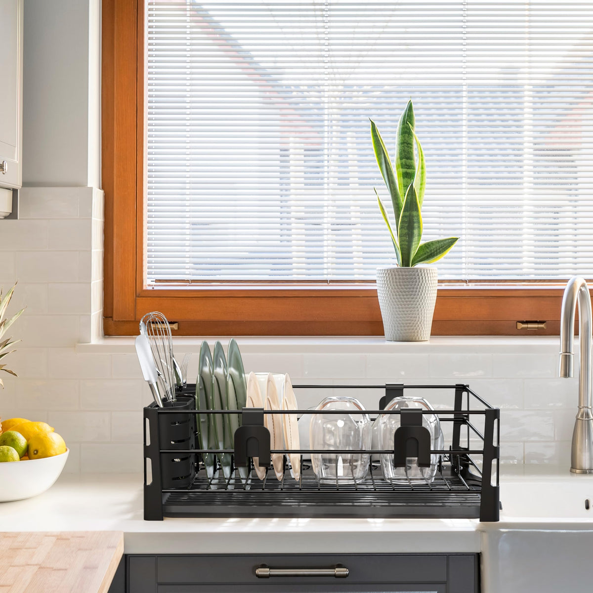 Dish Rack with Drainer, Mug and Utensil Holders